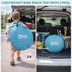 2-IN-1 Baby Beach Tent with 2 Pool for 2 kids,74.8*41.7*35.4 inch UV Protection Sun Shelter Pop Up Play Canopy, Easy setup portable tent for Beach,Camping,Picnic,Poolside,Indoor