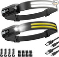 LED Headlamp Rechargeable with Red Light 2 Pack, 230° Wide Beam Head Lights for Forehead, 7Mode Head Lamp, LCD Digital Display, Waterproof Hard Hat Light for Camping Hiking Fishing