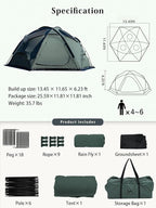 TOMOUNT Dome Hot Tent with Stove Jack 4 Person Backpacking Tent for 4 Season Waterproof Glamping Hiking