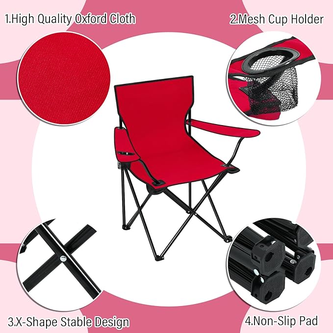 Huwena 10 Pack Folding Camping Chairs Bulk with Cupholder Carry Bags Lightweight Beach Chairs Collapsible Portable Outdoor Lawn Chair for Picnic, Camp, Outside