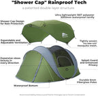 4 Person Easy Pop Up Tent, Automatic Setup, Waterproof, 2 Doors-Instant Family Tents for Camping, Hiking & Traveling, 9.5’X6.6’X52''