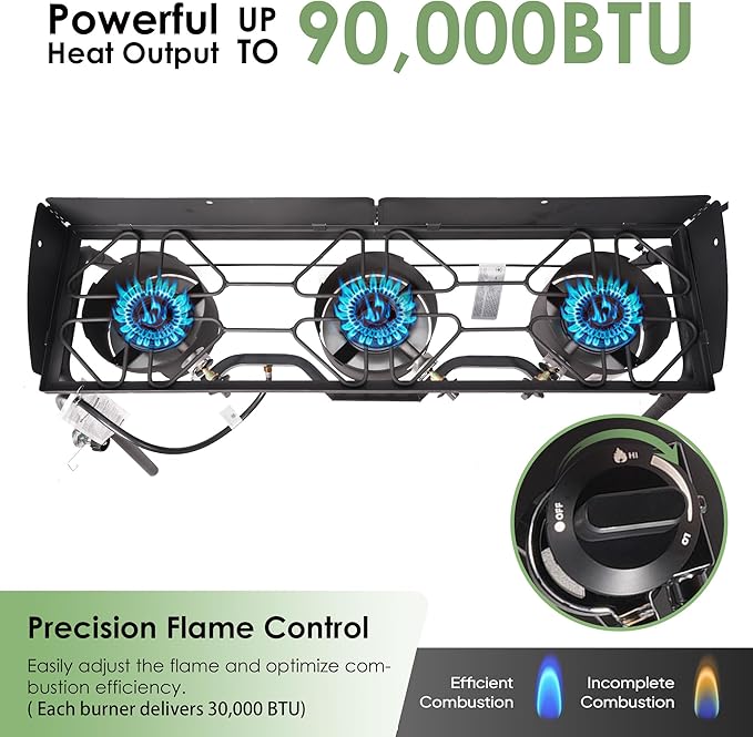 Red Mountain Valley Three Burner Outdoor Portable Camping Gas Stove with Removable Legs, Portable Bag and Windshield, Camping Stove Propane for Cooking, CSA Certified, Outdoor Propane Burner