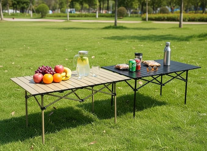 Camping Table，Portable Folding Table,with Carry Bag，Suitable for Indoor, Outdoor, Camping, Backyard, Party, Patio, The Black Camping Table at The Beach