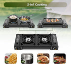 Double Burner Butane Stove, Butane Camping Stove Kit with Baking Pan and Carrying Case, Portable Camping Burner for RV, Apartments, Outdoor
