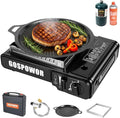 Propane or Butane Stove with Windblocker, Dual Fuel 10,000 BTU Portable Gas stove for Camping, Automatic Ignition Gas Stove with Adapter Hose Carrying Case & Griddle for Hiking (Fuel Not Included)
