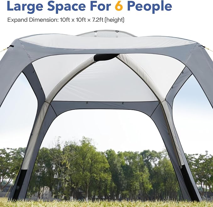 Instant Setup Inflatable Air Shelter 10x10ft Canopy Tent for Camping, with 4 Removable Side Panels for 6-8 Person – Ideal for Garden, Beach, Park, and Outdoor Events