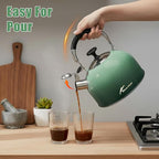 Tea Kettle Stovetop,Stainless Steel Whistling Tea Kettle For Stove Top, 2.5 Qt Tea Pot With Folding Handle, Food Grade Water Teapot Water Kettle For Stove Home Camping Travel,Gradient Green