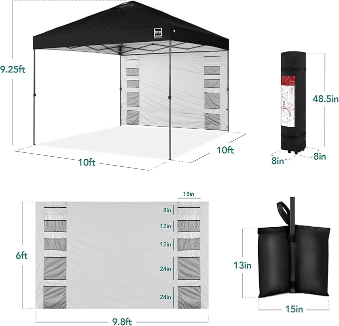 Best Choice Products 10x10ft Pop Up Canopy Tent with Sidewall, 1 Person 1 Minute Set Up, Carry Case, 4 Weight Bags - Black