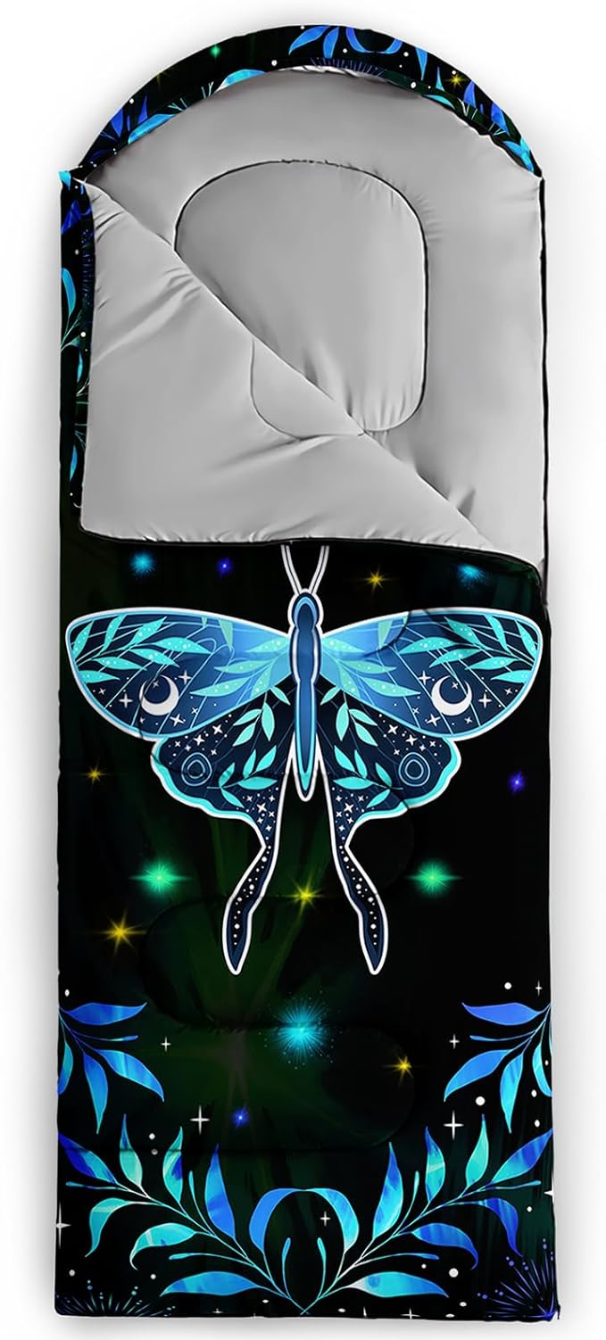 AILONEN Kawaii Panda Sleeping Bags,Lightweight & Waterproof,3 Season Warm & Cool Weather,Dreamy Purple Flower Animal Themed Sleeping Bags for Boys,Girls,Kids,Adults Travelling,Outdoors