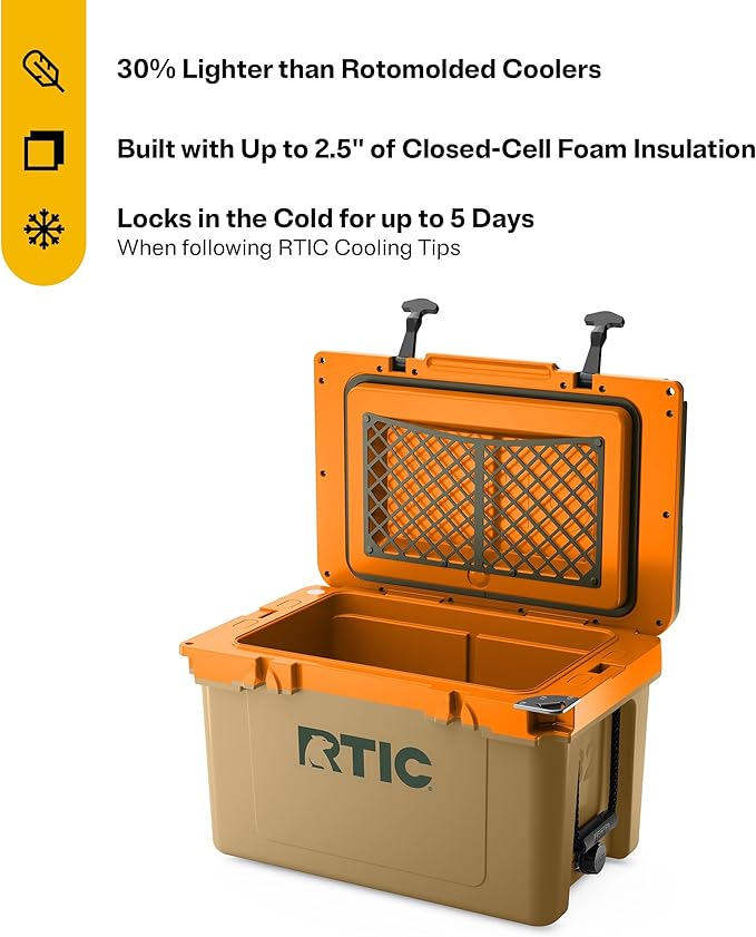 RTIC Ultra-Light 32 Quart Hard Cooler Insulated Portable Ice Chest Box for Drink, Beverage, Beach, Camping, Picnic, Fishing, Boat, Barbecue, 30% Lighter Than Rotomolded Coolers