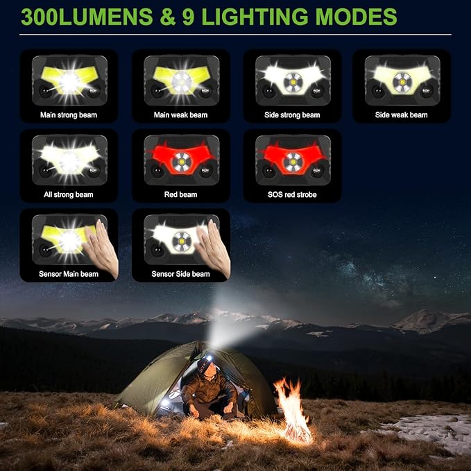 GREEN DEVIL Safety Hard Hat with Rechargeable Headlamp Light and Helmet Liner Chin Strap Men Vented Work Hardhats ANSI Z89.1 Approved Cascos de Construccion Ideal for Industrial Construction Forestry