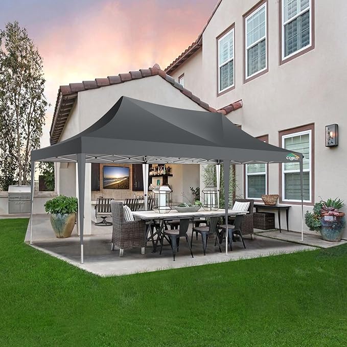 COBIZI 10x20 Pop Up Canopy Tent with Sidewalls, Outdoor Party Tent, Waterproof & UV50+, 3 Adjustable Heights, Higher Frame Design for Parties Backyard, Weddings, Markets, Gray