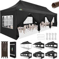 COBIZI 10x30 Heavy Duty pop up Canopy, Commercial10x30 Party Tent for Parties Waterproof Gazebos with 8 Sidewalls, All Season Wind & Waterproof UPF50+,Stable Thickened Frame, Black