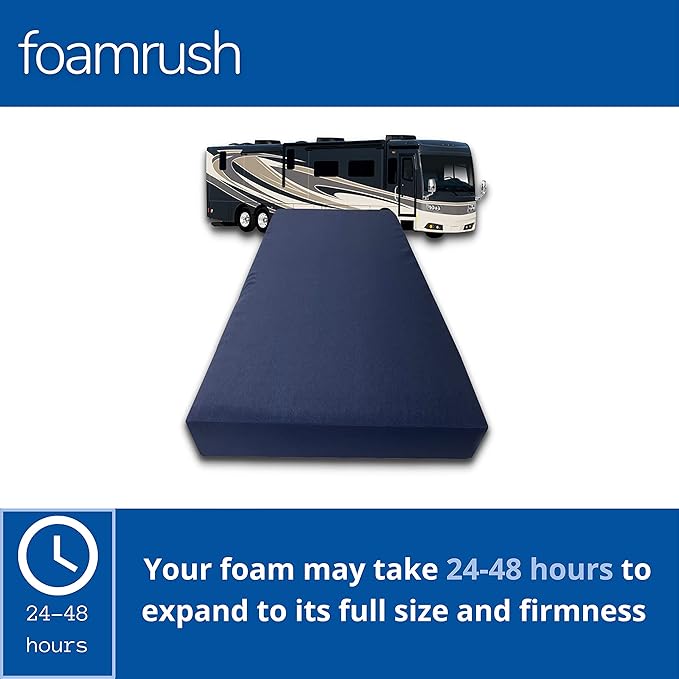 FoamRush 7" x 23" x 72" Bunk, Camping Cot RV Mattress Replacement with Canvas Navy Cover, Firm, Made in USA, Camper Trailer, Removable Water-Resistant Outdoor/Indoor Cover with Zipper