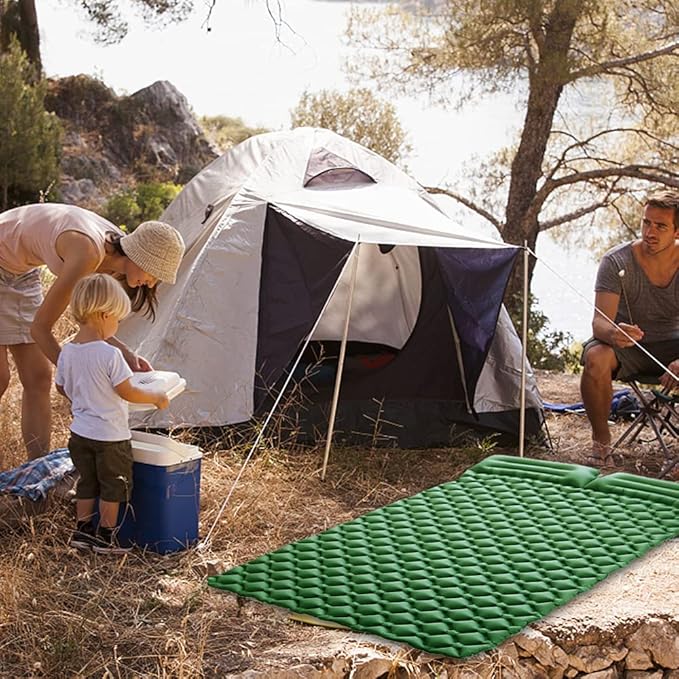 Lixada Inflatable Double Sleeping Pad with Pillow 2 Person Camping Air Mattress for Tent Outdoor Backpacking Traveling Hiking Picnic