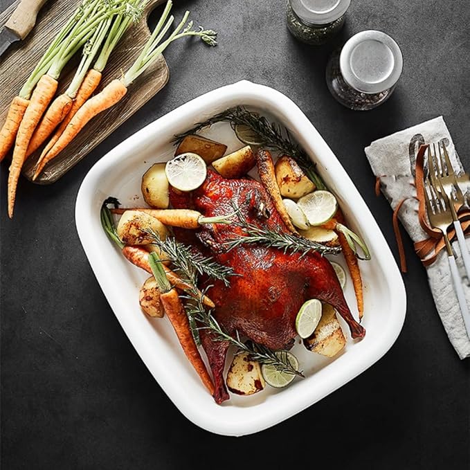 Camping Plates Serving Tray Large Tray Steak Plate White Ceramic Rectangular Baking Dish Bowl Home Baking Oven Dish Restaurant Tableware Decorative Plate