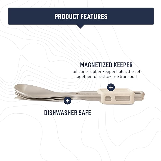 Sea to Summit Detour Stainless Steel Camp Cutlery Set, 1-Person (Knife, Fork, Spoon w/Silicone Keeper)