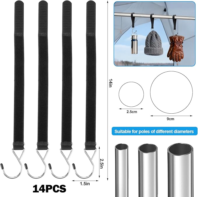 14PCS Ice Fishing Shelter Tent Hooks with Storage Box,Heavy Duty Ice Fishing Accessories and Equipment Gifts Must Haves for House Outdoor Camping Hunting