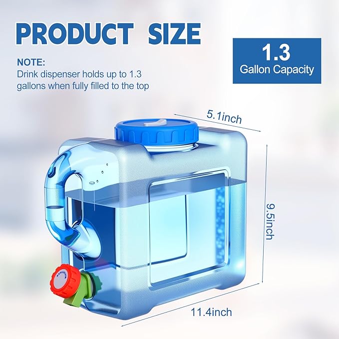2 Pack 1.1 Gallon Water Container with Spigot Portable Water Tank for Camping No Leakage Watering Dispenser Jug with Tap for Road Trips Outdoor Hiking Emergency Storage Vehicle Picnic Home
