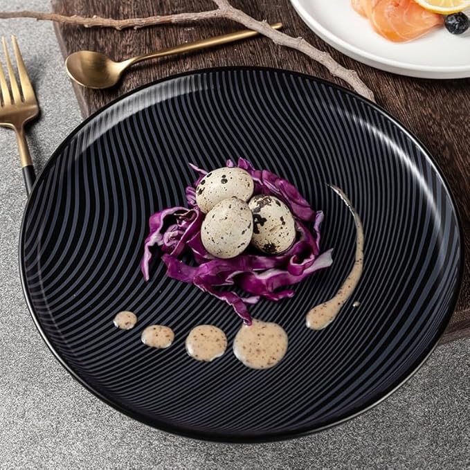 Ceramic Tableware Hotel Restaurant Black and White Grain Plate Vertical Stripes Private Room Dishes