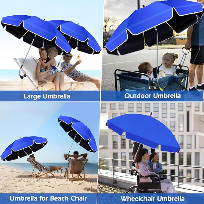 2Pack 48.8 inch Large Beach Umbrella with Clamp Sun Shade for Beach Chair, 360°Adjustable UV Protection Golf Umbrella with Clip for Outdoor Stroller Wheelchair Camping Chair