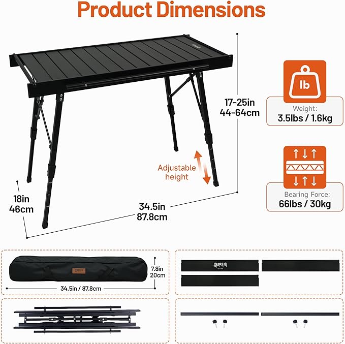 Himalaya IGT Folding Camping Table Portable, Outdoor Camp Kitchen System, Adjustable Aluminum Foldable, Ultralight Lightweight with Bag for Patio BBQ Car Picnic RV