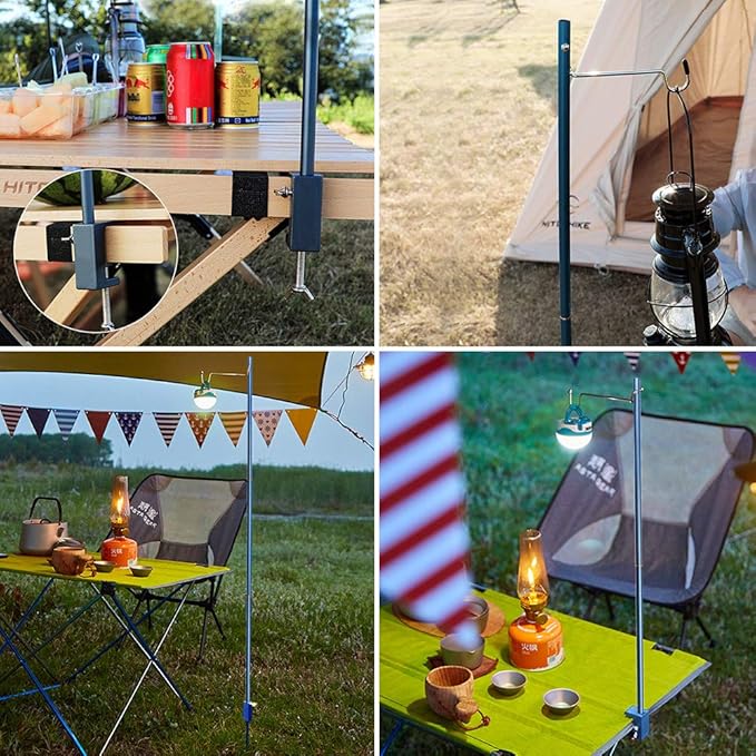 TOBWOLF Portable Camping Folding Lamp Pole, Lightweight Collapsible Aluminum Lantern Stand, Outdoor Lamp Post Hanging Light Holder Stick for Picnic, Hiking, Fishing, Backpacking, Garden BBQ
