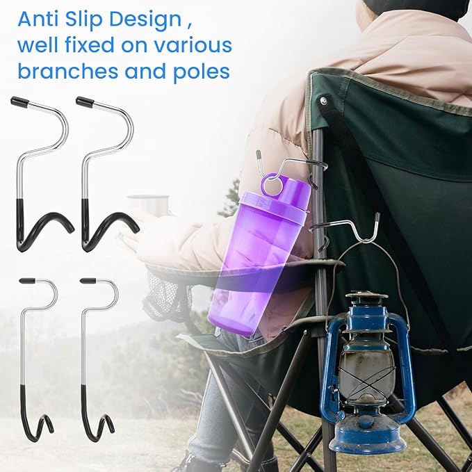 4Pcs Camping Lantern Hooks, Adjustable Backpack Hooks for Tent Lights, Tent Hooks for Outdoor Lights, Camping Light Hook, Grill, Hiking