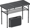 Folding Camping Table, 3 FT Folding Portable Camping Table, Outdoor&Indoor Picnic Table with 3 Adjustable Height Max 27.1",Lightweight Aluminum Camping Tables, Car Camping Essentials-Pure Black
