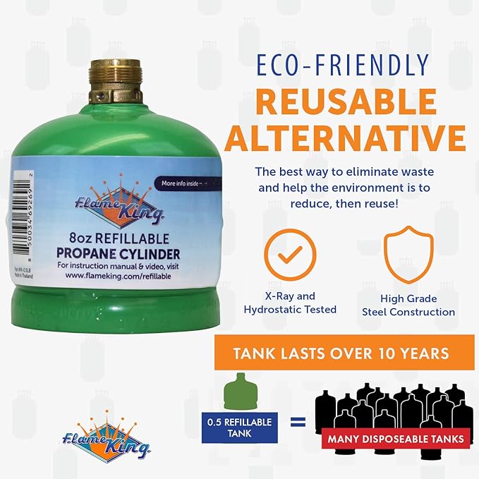 Flame King 1/2LB Propane Tank, Refillable and Empty Cylinder for Small Propane Lamps, Lanterns and Camp Stoves