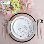 PARTY BARGAINS 13-Inch Charger Plates - 16 Pack, Clear Black Rim, Heavy-Duty Disposable Chargers for Elegant Dining - Ideal for Weddings and Formal Events