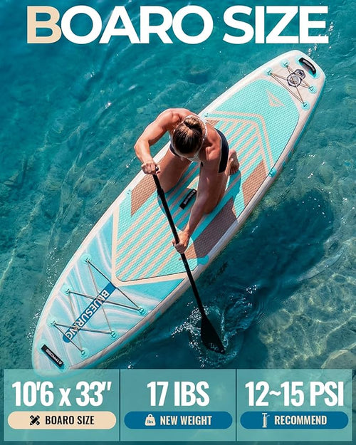 10'6''x33''Inflatable Stand Up Paddle Board, 400lbs Extra Wide Stand Up Paddleboard with Kayak Seat, Anti-Slip EVA Deck Premium SUP Accessories Kit, Non-Slip Stable Deck Boat for Yoga Fishing Surf