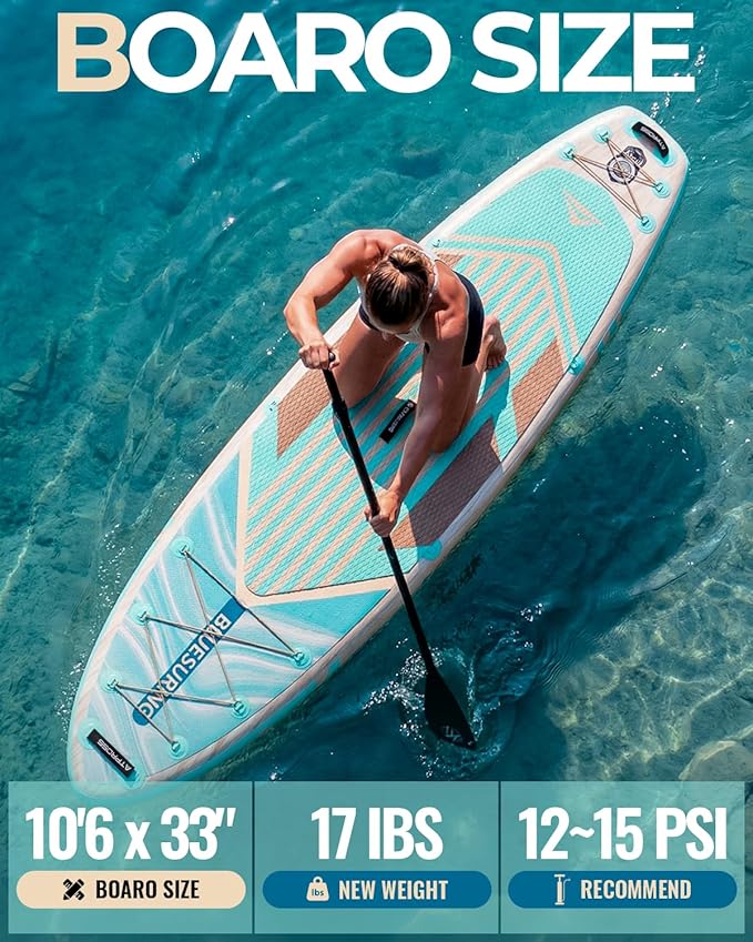 10'6''x33''Inflatable Stand Up Paddle Board, 400lbs Extra Wide Stand Up Paddleboard with Kayak Seat, Anti-Slip EVA Deck Premium SUP Accessories Kit, Non-Slip Stable Deck Boat for Yoga Fishing Surf