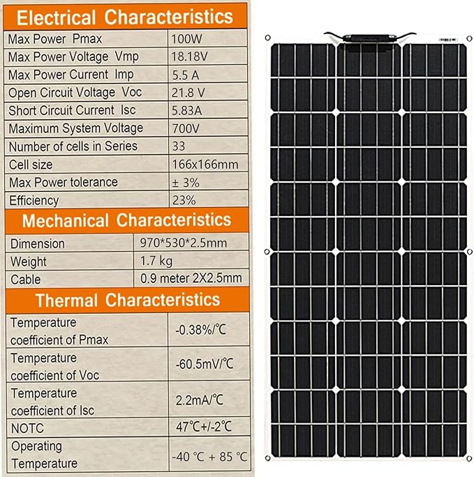 500W Flexible Solar Panels 5x100W 12V Monocrystalline Cell for Battery Charge Marine RV Trailer Boat Cabin Van Car Uneven Surfaces