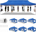 COBIZI 10x30 Heavy Duty Pop up Canopy Tent for Parties with 8 Sidewalls, Easy Setup Outdoor Commercial Gazebo for Wedding Event, Party Tent with Portable Bag & Sand Bags, Blue
