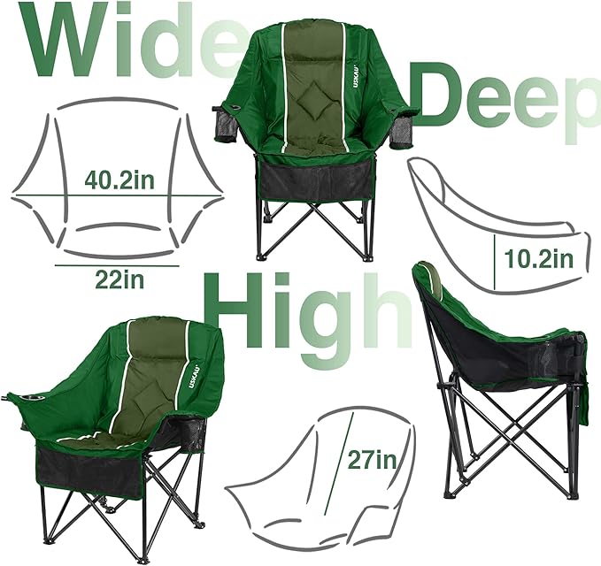 Oversized Camping Chair for Adults - Heavy Duty 400 lbs Padded Folding Chair with Wine Glass Holder, 2 Cup Holders & Side Pockets, Portable Carry Bag for RV, Tailgating, Lawn