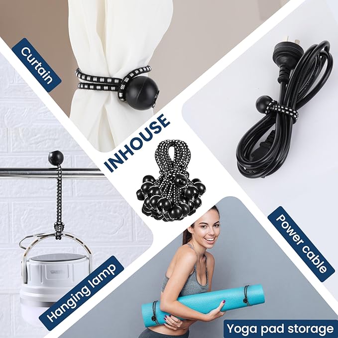 100 Pcs 4 Inch Ball Bungee Cords Tarp Tie Downs Bungee Cords with Balls Heavy Duty Outdoor Tarp Straps for Canopy Shelter Camping Cargo Tent Poles UV Resistant (Black White)