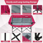 Oversized Double Camping Chair, Folding Loveseat Camping Couch with Pocket, Cup Holder and Carry Bag, Heavy Duty Portable Camping Chairs for Adults, Fishing, Sports, Trip, up to 660lbs, Red