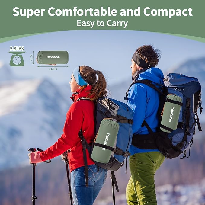 Camping Double Sleeping Pad, Self Inflating Sleeping Mat with Pillow Built-in Foot Pump, 2 Person Portable Camping Air Mattress for Backpacking, Hiking, Traveling, Tent(Green)