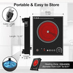 1800W Portable Electric Cooktop – Features touch & knob controls with 10 heat levels, child lock, and timer. 110V for home, camping, and apartments.