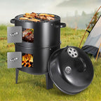 3-in-1 Vertical Charcoal Smoker Grills For Backyard Barbecues, 17 Inch Portable Smoker bbq Grill with Thermometers and 2 Access Doors for Parties Outdoor Camping Cooking (17 Inch)