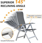 Domi Patio Folding Chairs Set of 2, Aluminium Frame Outdoor Reclining Patio Chairs for Garden Camping Poolside Beach Deck, Adjustable High Back Lawn Chairs with Textilene Fabric Seat, Dark Gray