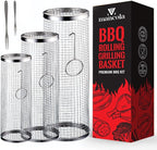 mancola BBQ Net Tube-Rolling Grilling Basket,Rolling Grilling Baskets for Outdoor Grilling,Round Stainless Steel BBQ Grill Mesh, Camping Barbecue Rack for Vegetables, French Fries, Fish