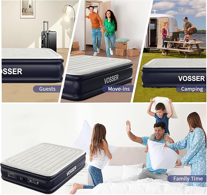Air Mattress Queen with Built-in Pump,18'' Inflatable Mattress of Vertical Beams,Self Inflatable/Deflation Blow Up Mattress in 3 Mins,Colchones Inflables with Carry Bag for Home&Guests