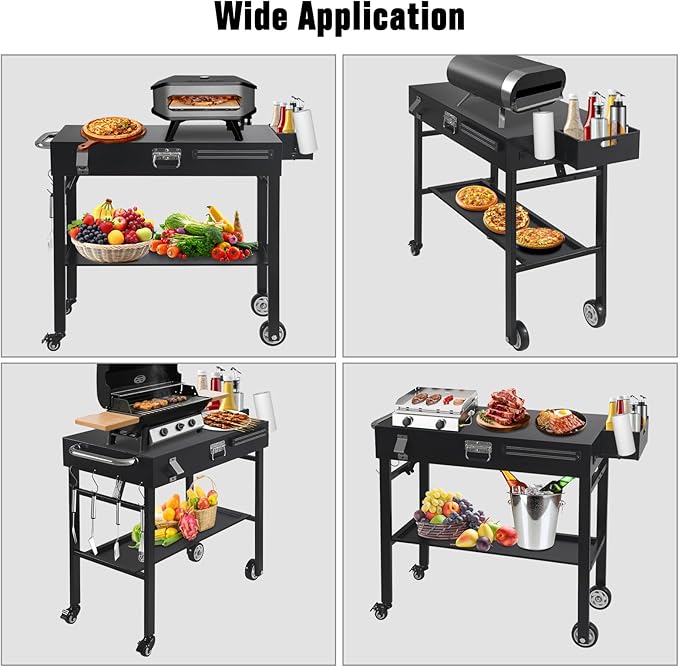 BBQ Cart for Blackstone Griddle 22 & 17 Inch | Portable Rolling Prep Table with Storage Shelf & Lockable Wheels for Outdoor Cooking & Camping