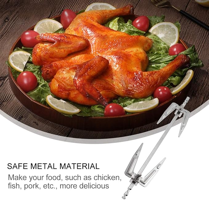 Rotisserie Meat Forks Air Fryer Fork Grill Spit Rod Stainless Steel Roast Chicken for Home Picnic BBQ Camping