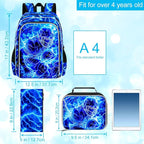 3Pcs Football Backpack for Boy, 17" Lightning Bookbag for Elementary Preschool Kindergarten, Kids School Backpacks with Lunch Box (Blue)