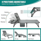 DoCred Folding Lounge Chair with Mattress, 5 Position Adjustable Folding Sleeping Bed Cot Chaise Lounge Chairs Perfect for Sunbathing, Camping, Pool, Beach, Patio