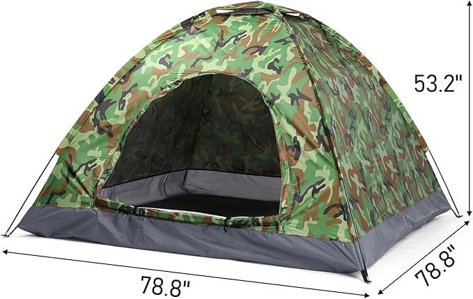 VINGLI Camouflage Camping Tent, Portable Dome Tent for 3/4 Person with 78L”x 78W”x 53H”Waterproof Nylon Oxford for Hiking, Climbing, Camping, Backpacking