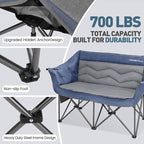 Oversized Double Camping Chair for Adults - Heavy Duty Folding Loveseat Support 700 lbs, Extra Wide 2 Person Camping Couch with Thick Padding, Cup Holders & Storage Bag, Blue